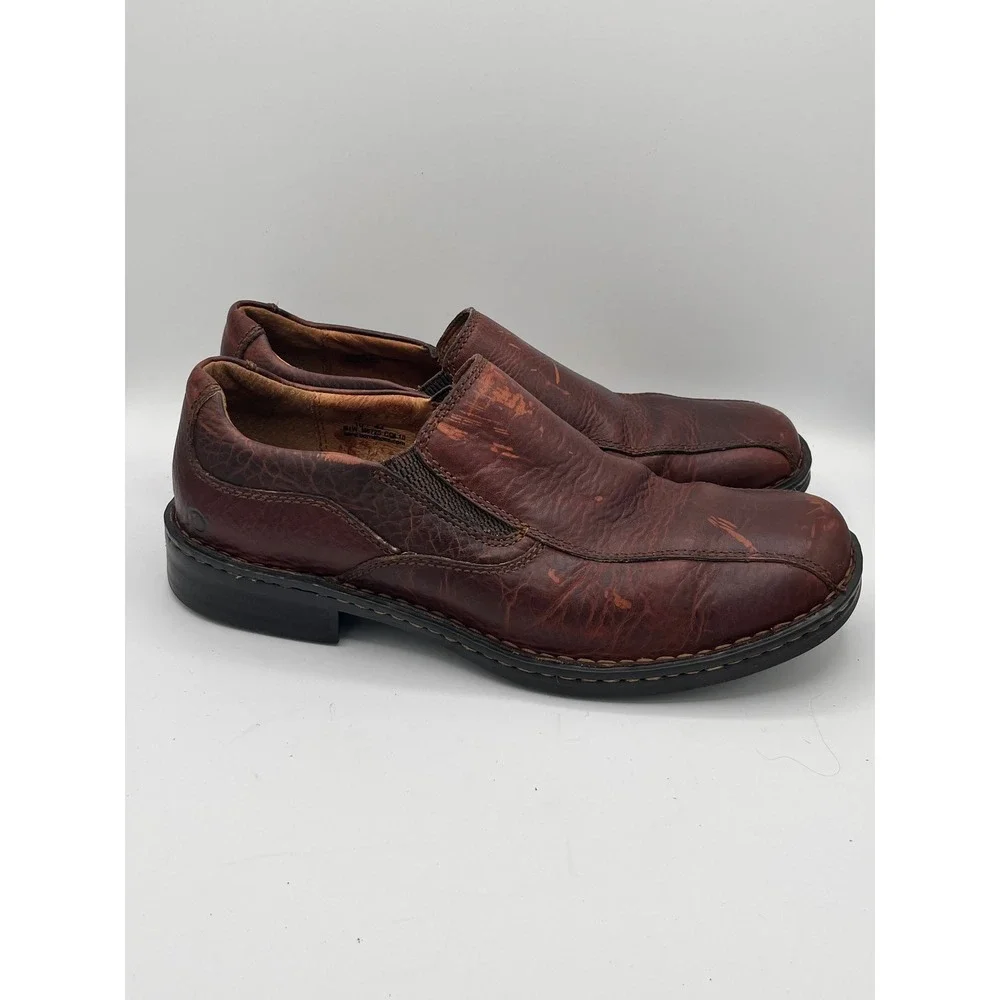 Born Men Brown Leather Slip On Loafers Square Toe Shoes Size US 10 EU 44
